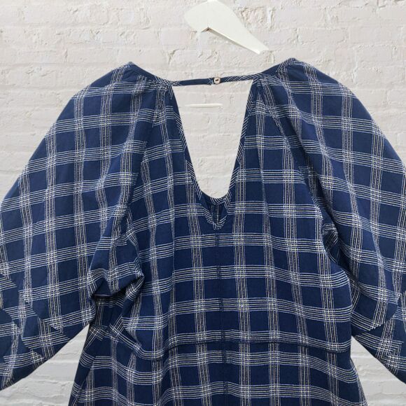 Wrap London Navy Plaid Balloon Sleeve Mini Dress L - Picture 4 of 14